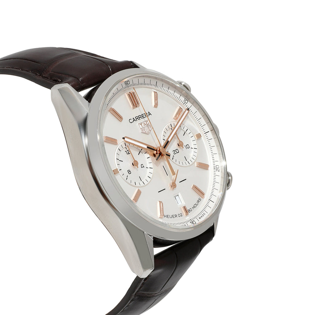 Tag Heuer Carrera Chronograph White Dial Brown Leather Strap Watch for Men - CBN2013.FC6483 Buy Now By Tag Heuer