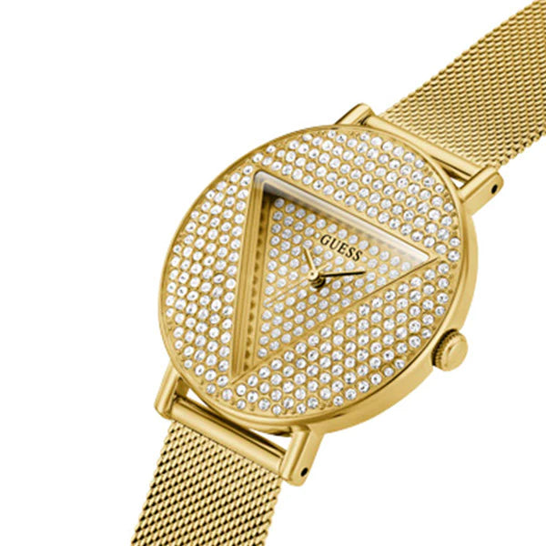 Guess Iconic Diamonds Gold Dial Gold Mesh Bracelet Watch For Women - GW0477L2 Buy Now By Guess