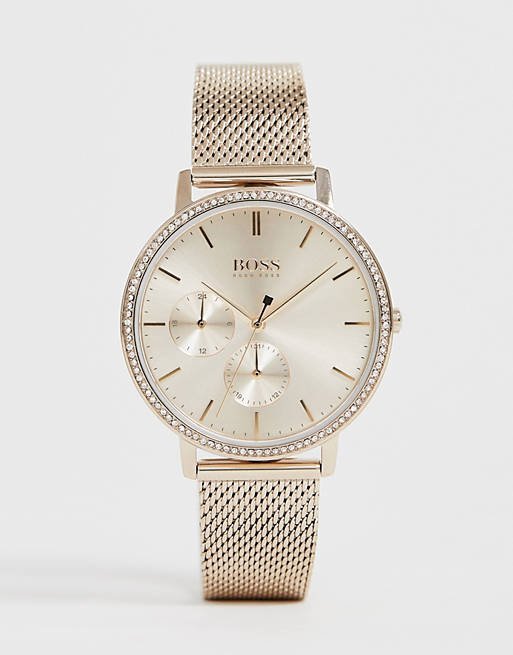 Hugo Boss Infinity Carnation Gold Dial Gold Mesh Bracelet Watch for Women - 1502519 Buy Now By Hugo Boss