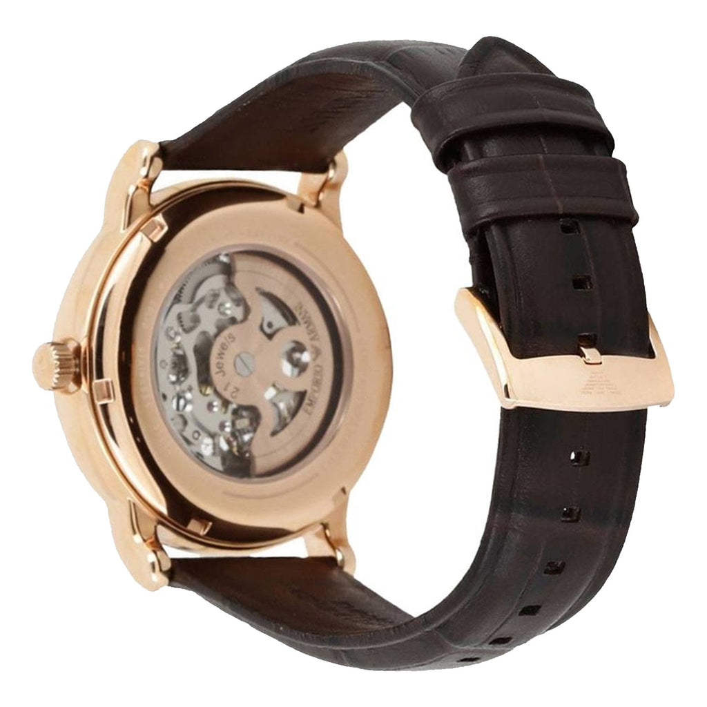 Emporio Armani Meccanico Silver Skeleton Dial Brown Leather Strap Watch For Men - AR1983 Buy Now By Emporio Armani