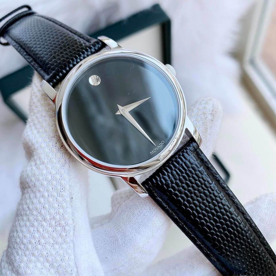 Movado Museum Black Dial Black Leather Strap Watch For Men - 2100002 Buy Now By Movado