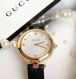 Gucci Diamantissima Quartz Mother of Pearl Dial Black Leather Strap Watch for Women - YA141404 Buy Now By Gucci