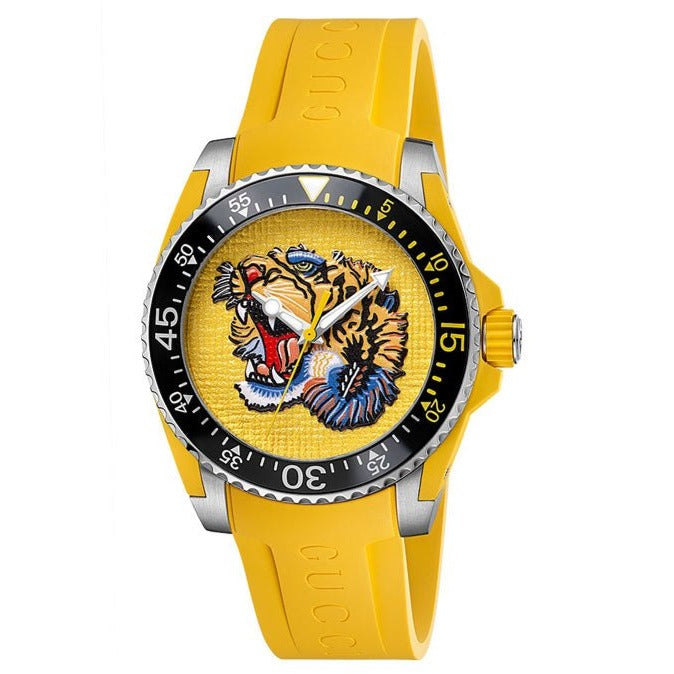 Gucci Dive Tiger Yellow Dial Yellow Rubber Strap Watch For Men - YA136317 Buy Now By Gucci