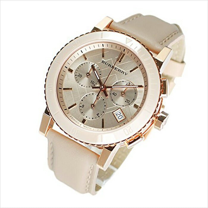 Burberry Chronograph Rose Gold Dial Beige Leather Strap Watch for Women - BU9704 Buy Now By Burberry