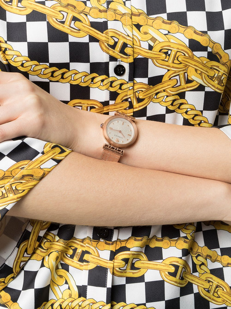Versace Meander White Dial Rose Gold Mesh Bracelet Watch for Women - VELW00620 Buy Now By Versace