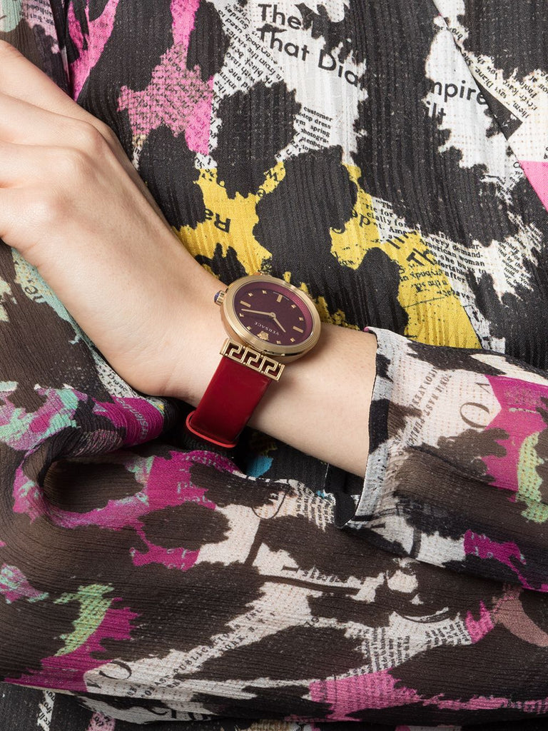 Versace Greca Meander Red Dial Red Leather Strap Watch for Women - VELW00320 Buy Now By Versace