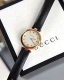 Gucci Diamantissima Quartz Mother of Pearl Dial Black Leather Strap Watch for Women - YA141404 Buy Now By Gucci