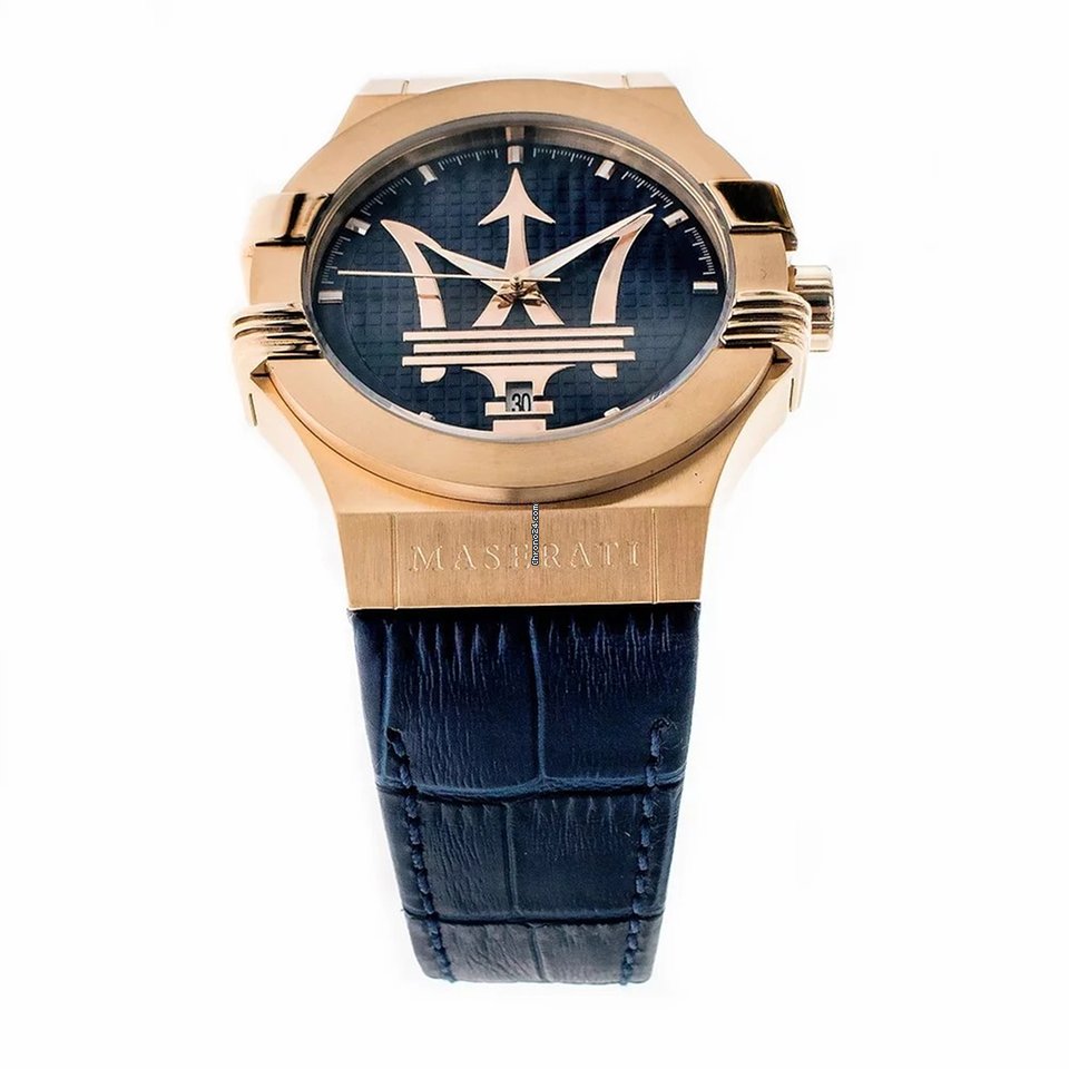 Maserati Potenza 42mm Rose Gold & Blue Dial Blue Leather Strap Watch For Men - R8851108027 Buy Now By Maserati