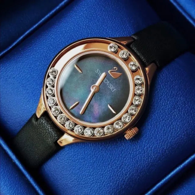 Swarovski Lovely Crystals Analog Black Dial Black Leather Strap Watch for Women - 5301877 Buy Now By Swarovski