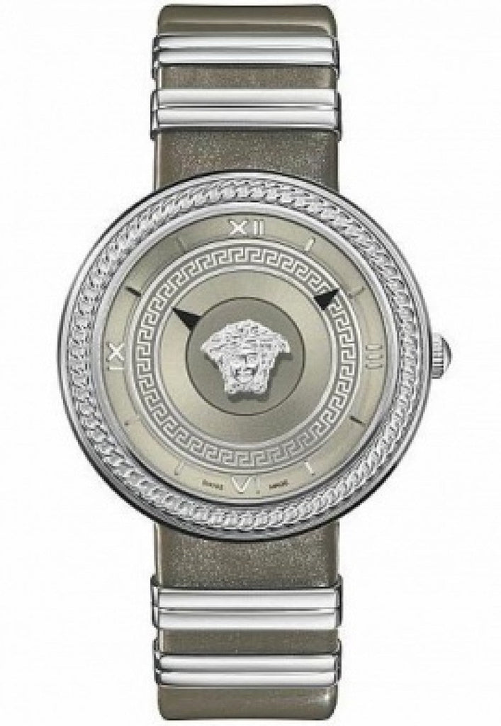 Versace V Metal Icon Silver Dial Silver & Grey Strap Watch for Women - VLC120016 Buy Now By Versace