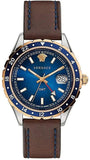 Versace Hellenyium GMT Blue Dial Brown Leather Strap Watch for Men - V11080017 Buy Now By Versace
