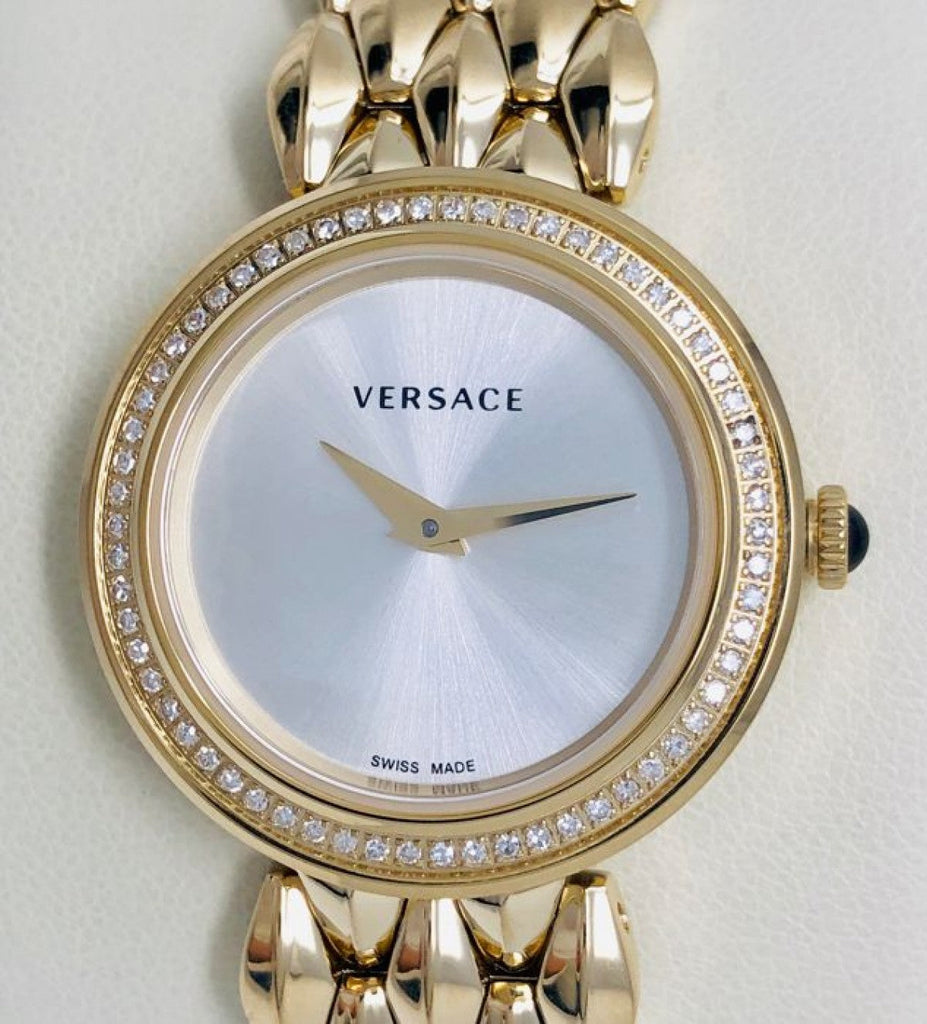 Versace V Flare Diamonds Silver Dial Gold Steel Strap Watch for Women - VEBN00918 Buy Now By Versace