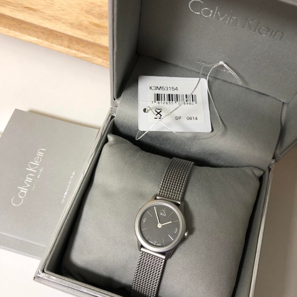 Calvin Klein Minimal Grey Dial Silver Mesh Bracelet Watch for Women - K3M53154 Buy Now By Calvin Klein