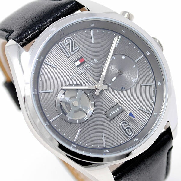 Tommy Hilfiger Deacan Grey Dial Black Leather Strap Watch for Men - 1791548 Buy Now By Tommy Hilfiger