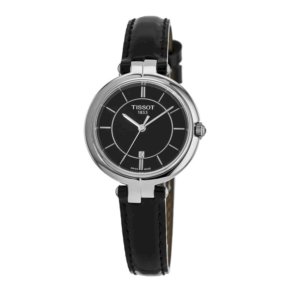 Tissot T Lady Flamingo Black Dial Black Leather Strap Watch For Women - T094.210.16.051.00 Buy Now By Tissot
