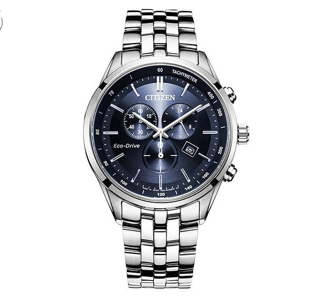 Citizen Eco Drive Chronograph Blue Dial Silver Steel Strap Watch For Men - AT2140-55L Buy Now By Citizen