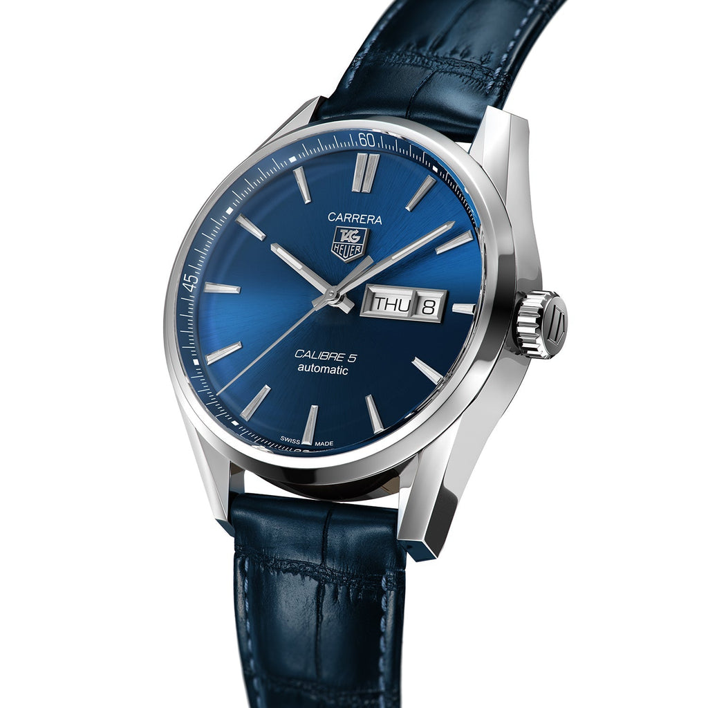 Tag Heuer Carrera Calibre 5 Automatic Blue Dial Blue Leather Strap Watch for Men - WAR201E.FC6292 Buy Now By Tag Heuer
