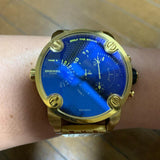 Diesel Mr Daddy Blue Dial Gold Steel Strap Watch For Men - DZ7347 Buy Now By Diesel