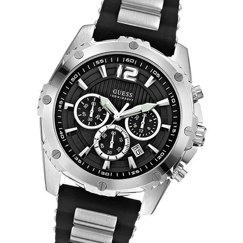 Guess Intrepid Chronograph Black Dial Two Tone Steel Strap Watch for Men - W0167G1 Buy Now By Guess