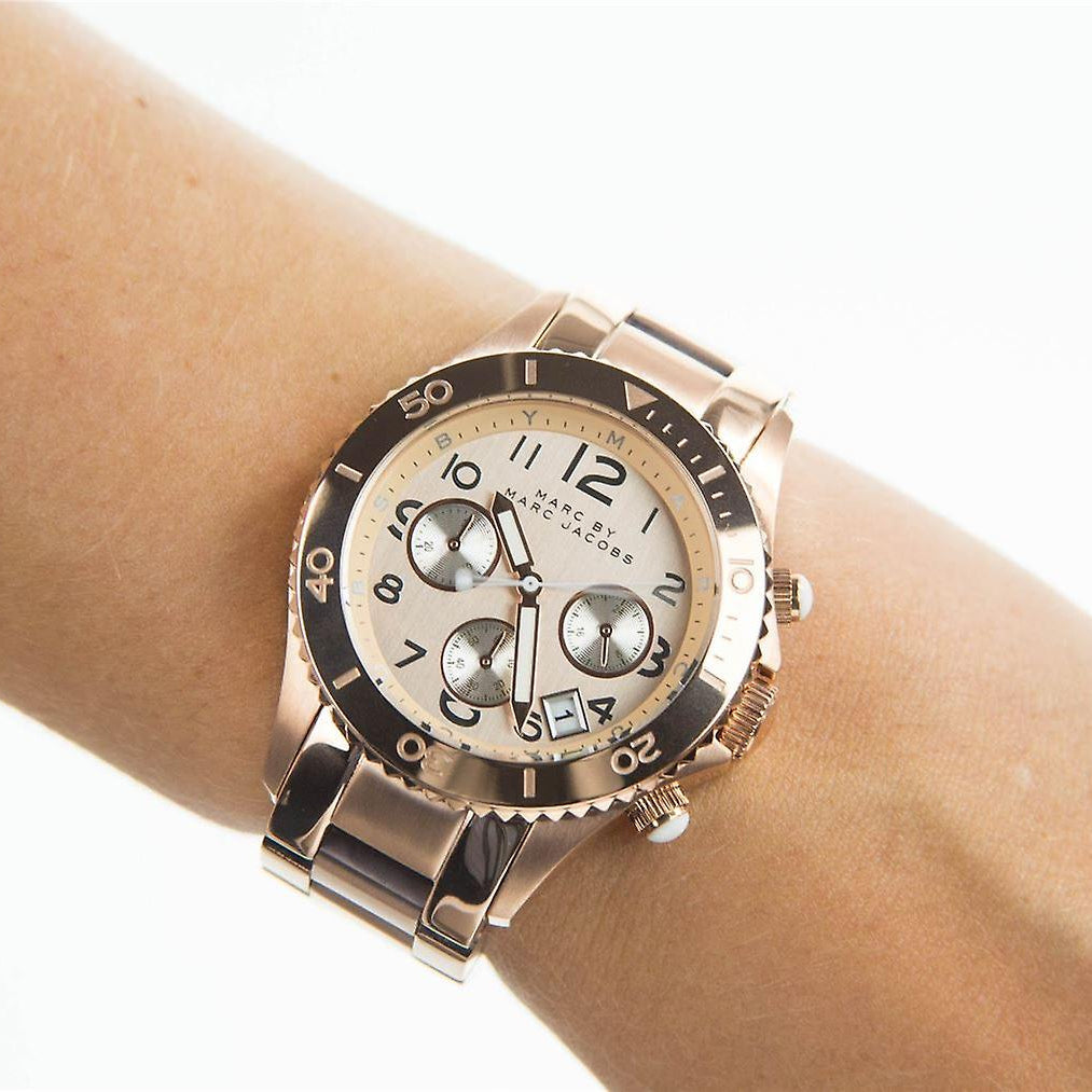 Marc Jacobs Rock Chronograph Rose Gold Dial Rose Gold Steel Strap Watch for Women - MBM3156 Buy Now By Marc Jacobs