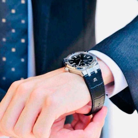 Maurice Lacroix Aikon Date Automatic Black Dial Black Leather Strap Watch For Men - AI6008-SS001-330-1 Buy Now By Maurice Lacroix