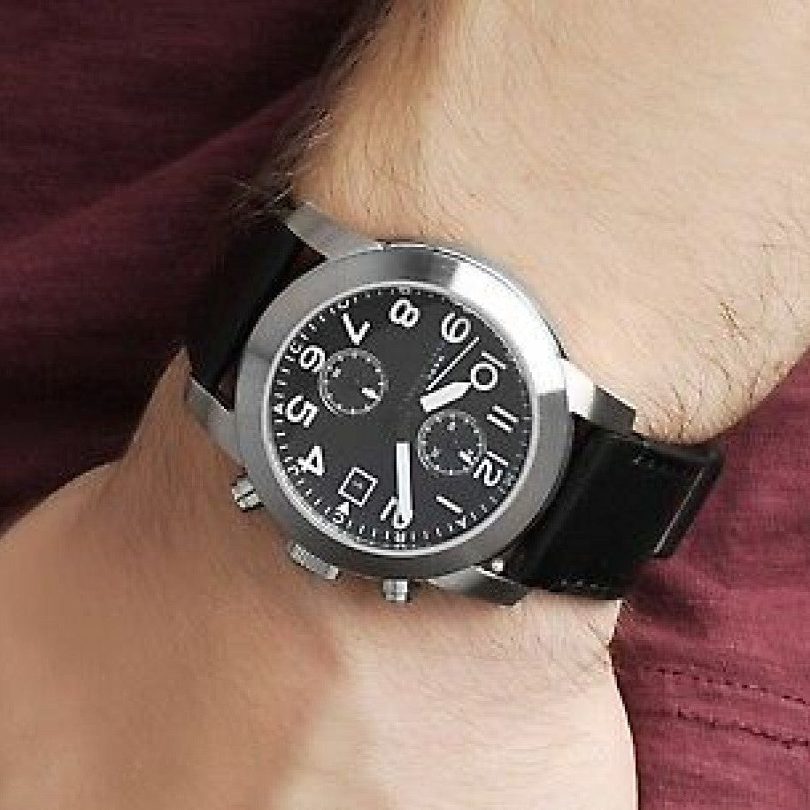 Marc Jacobs Larry Chronograph Black Dial Black Leather Strap Watch for Men - MBM5033 Buy Now By Marc Jacobs