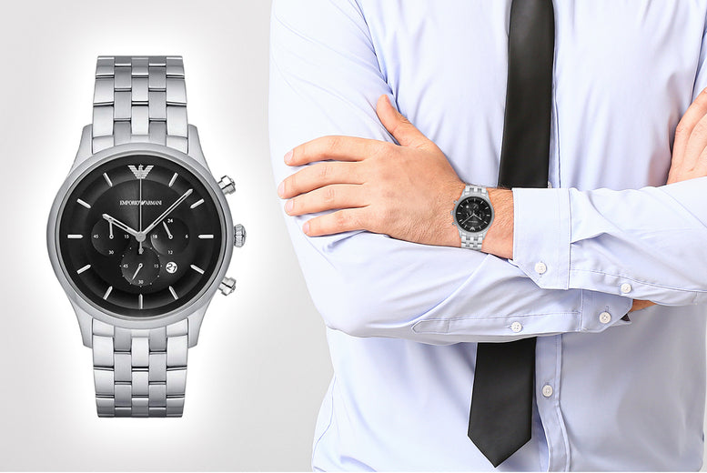 Emporio Armani Chronograph Black Dial Silver Steel Strap Watch For Men - AR11017 Buy Now By Emporio Armani