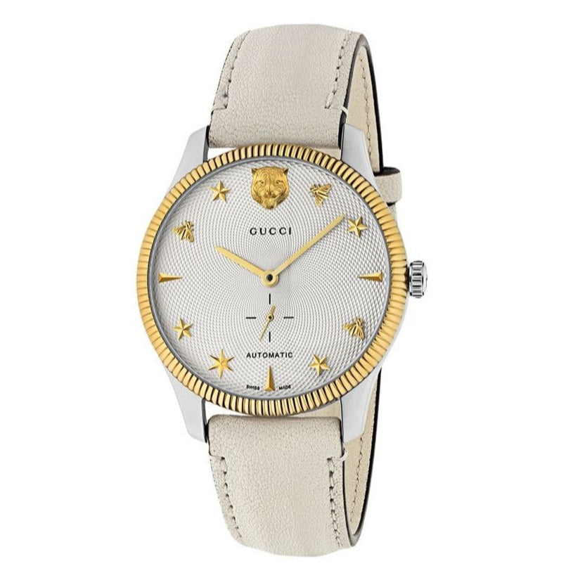 Gucci G Timeless Automatic Silver Dial Beige Leather Strap Watch For Men - YA126348 Buy Now By Gucci