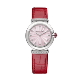 Bvlgari Lvcea Intarsio Diamonds Mother of Pearl Pink Dial Red Leather Strap Watch for Women - LVCEA103619 Buy Now By Bvlgari