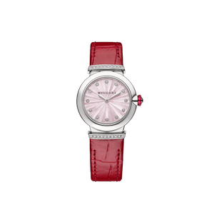 Bvlgari Lvcea Intarsio Diamonds Mother of Pearl Pink Dial Red Leather Strap Watch for Women - LVCEA103619 Buy Now By Bvlgari