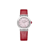 Bvlgari Lvcea Intarsio Diamonds Mother of Pearl Pink Dial Red Leather Strap Watch for Women - LVCEA103619 Buy Now By Bvlgari