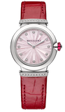 Bvlgari Lvcea Intarsio Diamonds Mother of Pearl Pink Dial Red Leather Strap Watch for Women - LVCEA103619