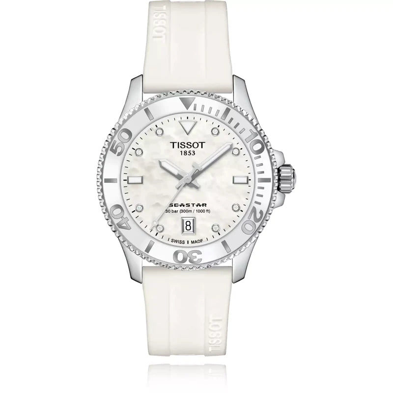 Tissot Seastar 1000 Mother of Pearl White Dial White Rubber Strap Watch for Women - T120.210.17.116.00 Buy Now By Tissot