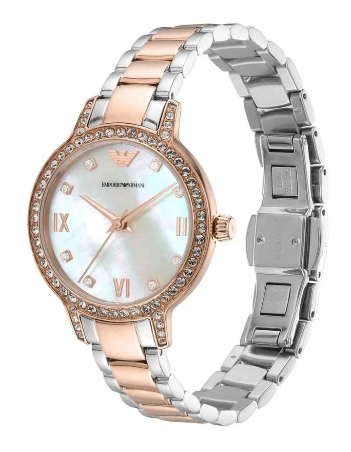 Emporio Armani Cleo Mother of Pearl Dial Two Tone Steel Strap Watch For Women - AR11499 Buy Now By Emporio Armani