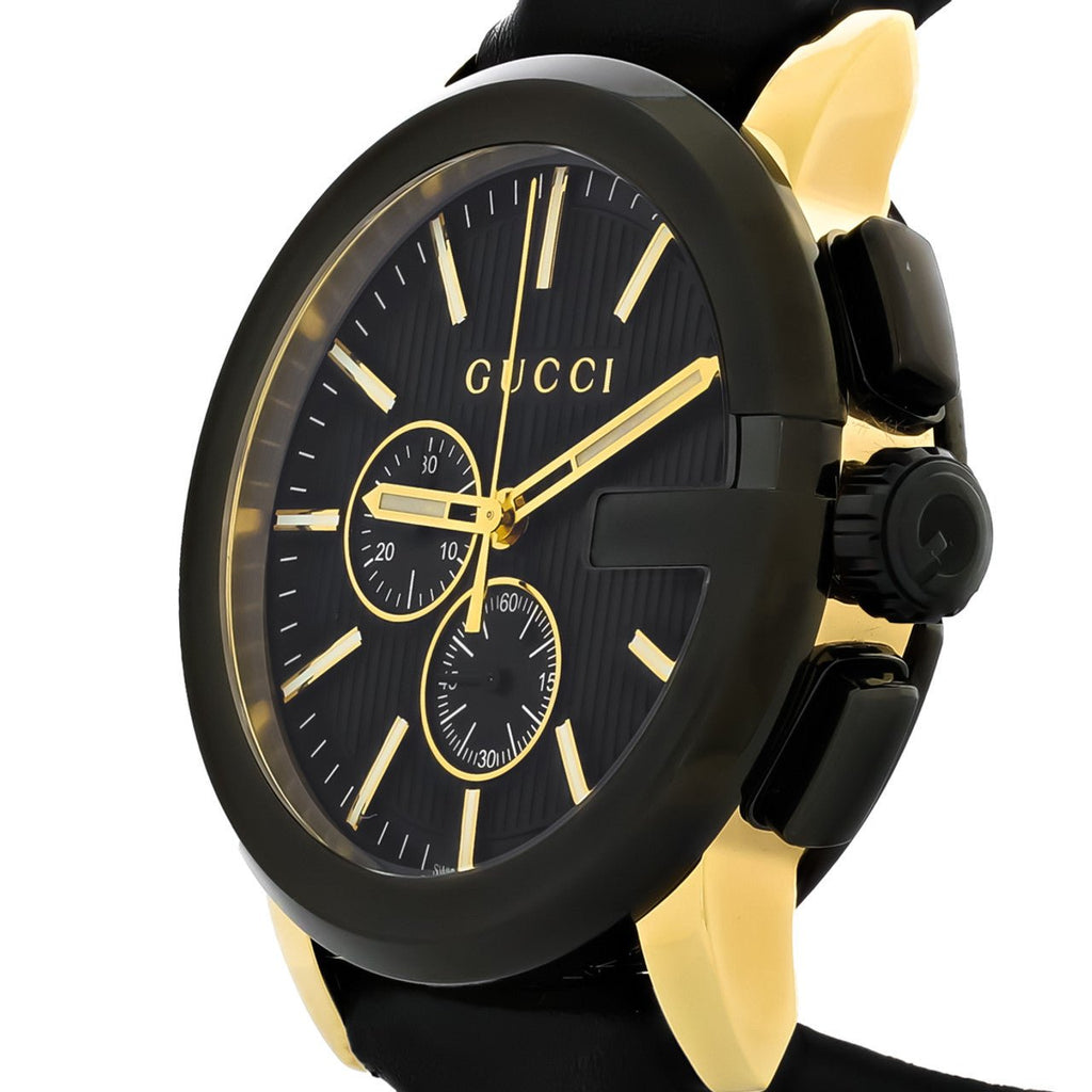 Gucci G Chrono Black Dial Black Leather Strap Watch For Men - YA101203 Buy Now By Gucci