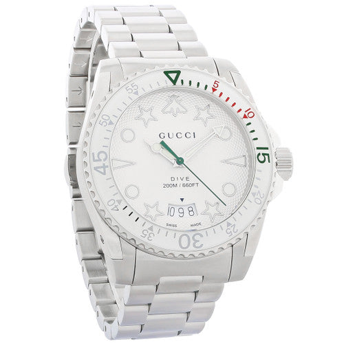 Gucci Dive Quartz White Dial Silver Steel Strap Watch For Men - YA136336 Buy Now By Gucci
