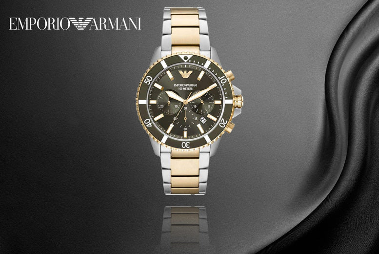 Emporio Armani Diver Chronograph Green Dial Two Tone Steel Strap Watch For Men - AR11361 Buy Now By Emporio Armani