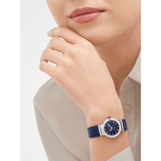 Bvlgari Lvcea Intarsio Aventurine Diamonds Blue Dial Blue Leather Strap Watch for Women - LVCEA103617 Buy Now By Bvlgari