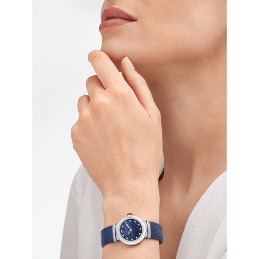 Bvlgari Lvcea Intarsio Aventurine Diamonds Blue Dial Blue Leather Strap Watch for Women - LVCEA103617 Buy Now By Bvlgari