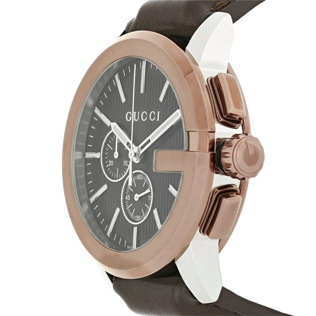 Gucci G Chrono Black Dial Brown Leather Strap Watch For Men - YA101202 Buy Now By Gucci