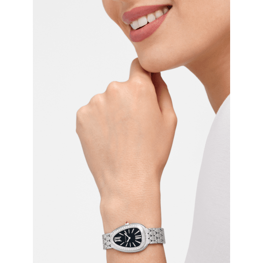 Bvlgari Serpenti Seduttori Diamonds Black Dial Silver Steel Strap Watch for Women - SERPENTI103449 Buy Now By Bvlgari
