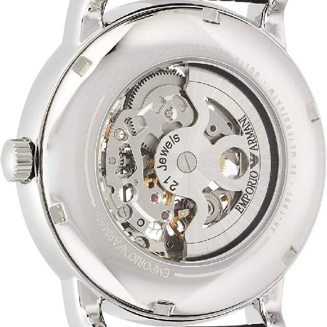 Emporio Armani Luigi Silver Skeleton Dial Black Leather Strap Watch For Men - AR1981 Buy Now By Emporio Armani