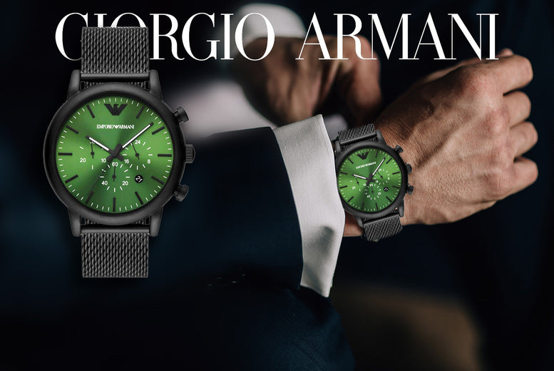 Emporio Armani Luigi Chronograph Green Dial Black Mesh Bracelet Watch For Men - AR11470 Buy Now By Emporio Armani
