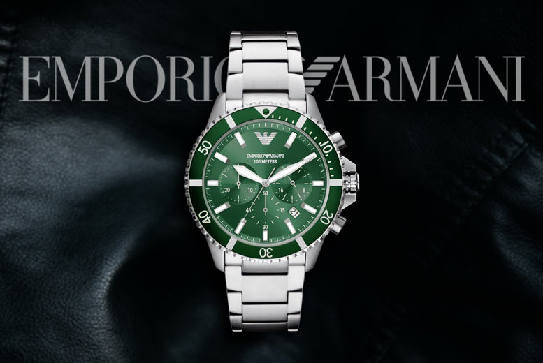 Emporio Armani Diver Chronograph Green Dial Silver Steel Strap Watch For Men - AR11500 Buy Now By Emporio Armani