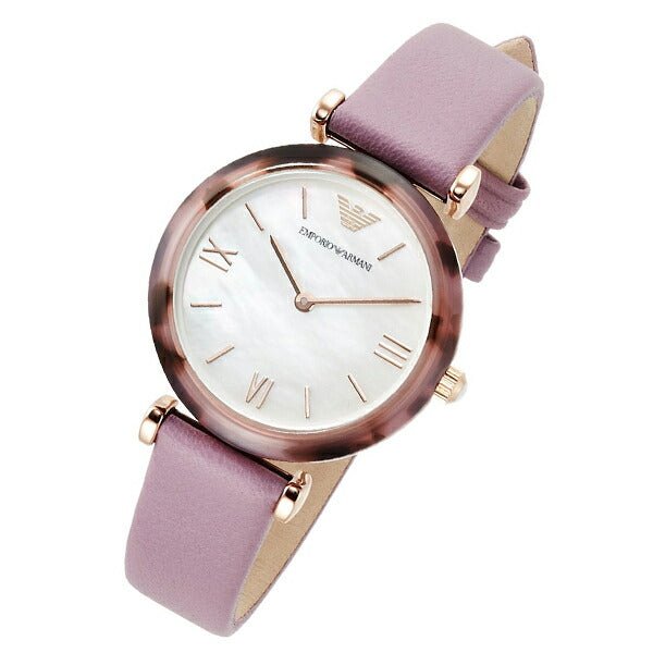 Emporio Armani Gianni Mother of Pearl Dial Purple Leather Strap Watch For Women - AR11003 Buy Now By Emporio Armani