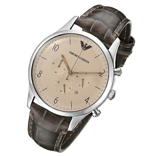 Emporio Armani Classic Chronograph Cream Dial Brown Leather Strap Watch For Men - AR1878 Buy Now By Emporio Armani