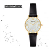 Emporio Armani Gianni T-Bar Quartz Mother of Pearl Dial Black Leather Strap Watch For Women - AR1910 Buy Now By Emporio Armani