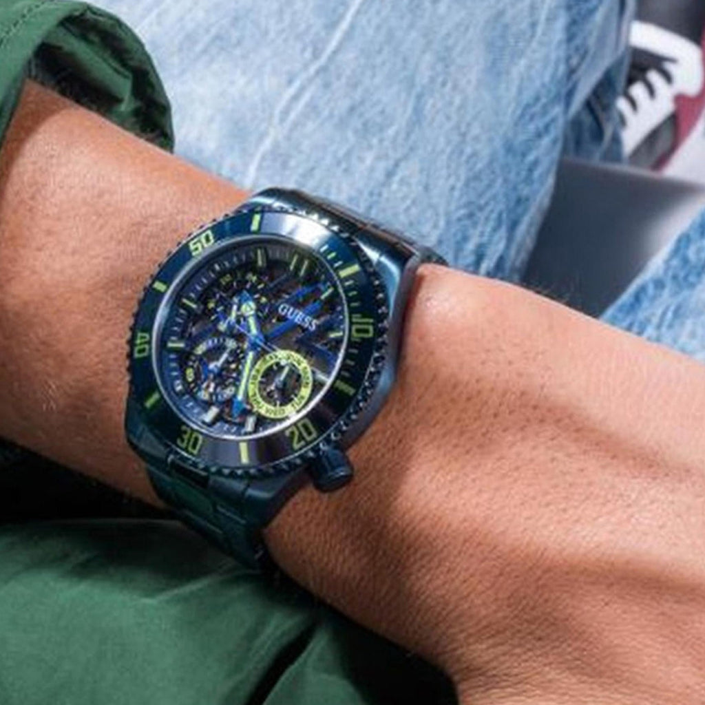 Guess Axle Multifunction Navy Blue Dial Blue Steel Strap Watch For Men - GW0488G4 Buy Now By Guess