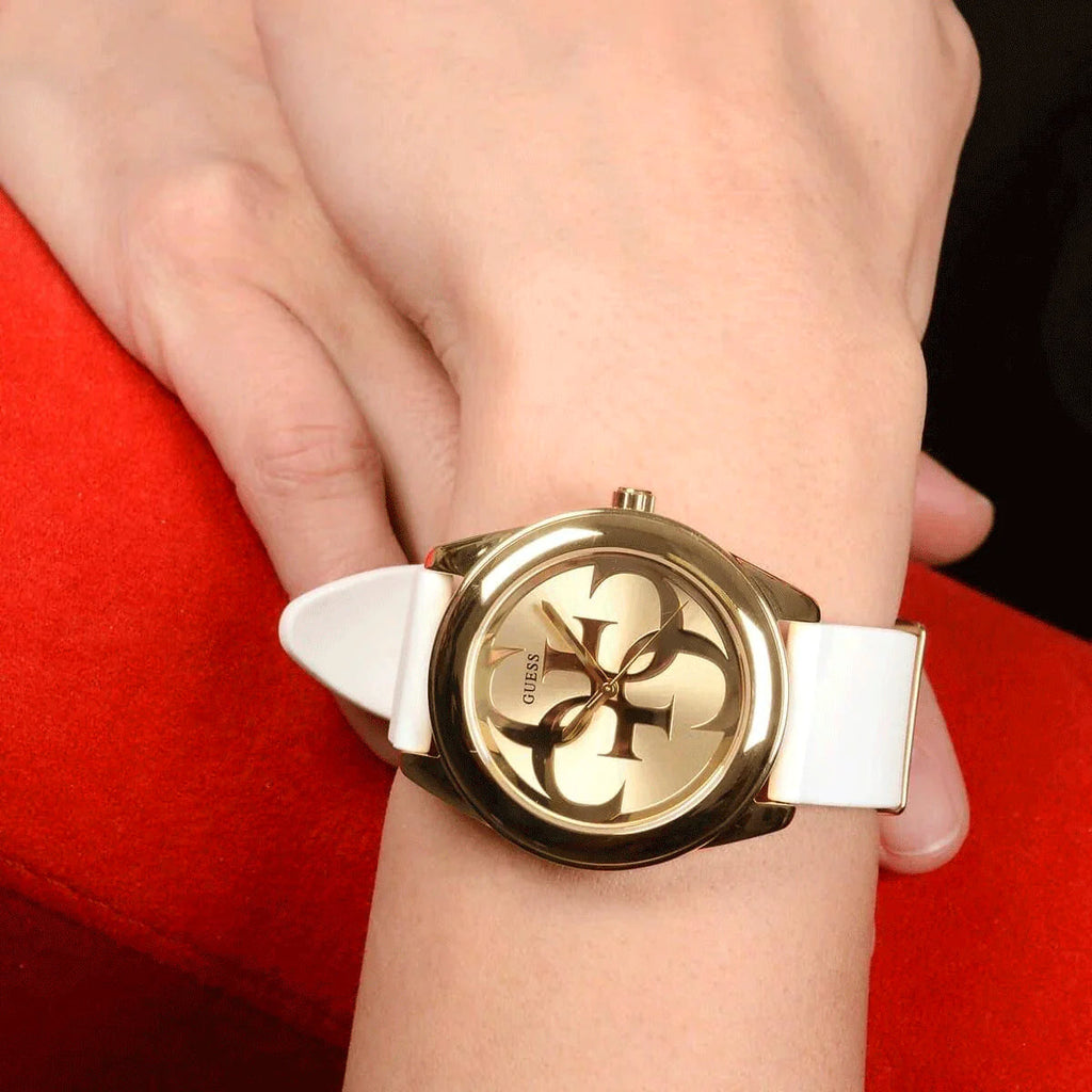 Guess G-Twist Gold Dial White Rubber Strap Watch for Women - W0911L7 Buy Now By Guess