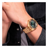 Guess Asset Quartz Green Dial Gold Steel Strap Watch For Men - GW0575G2 Buy Now By Guess